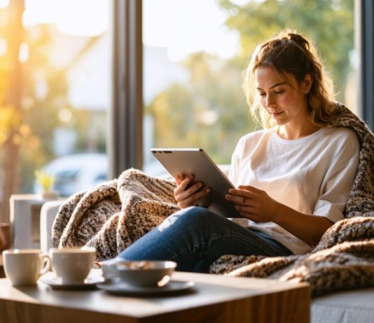 Femme qui lis un article sur tablette